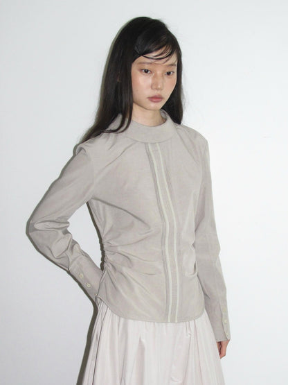 Dorydory Elegant Stand Collar Long Sleeve Lyocell Women&