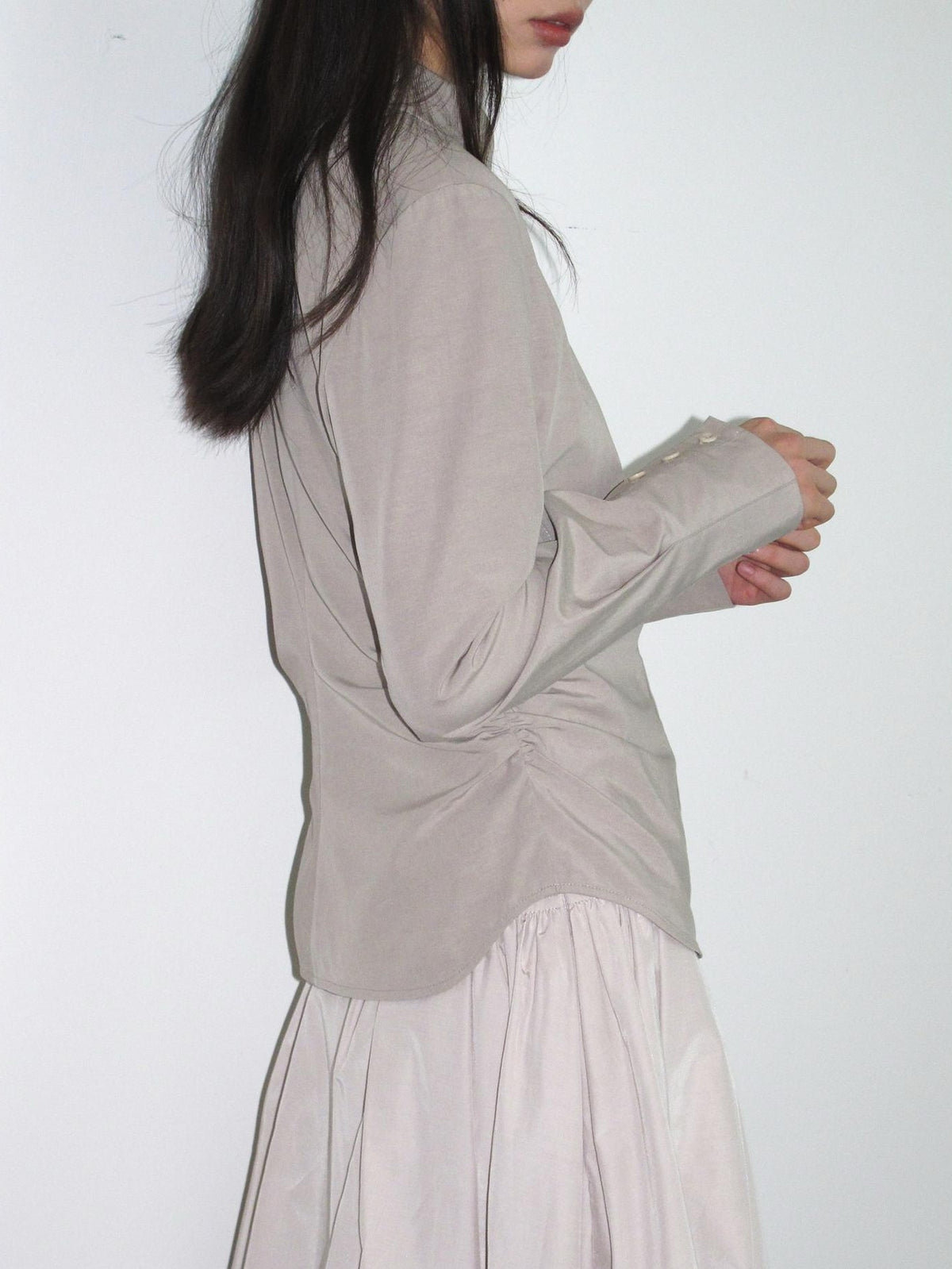 Dorydory Elegant Stand Collar Long Sleeve Lyocell Women&