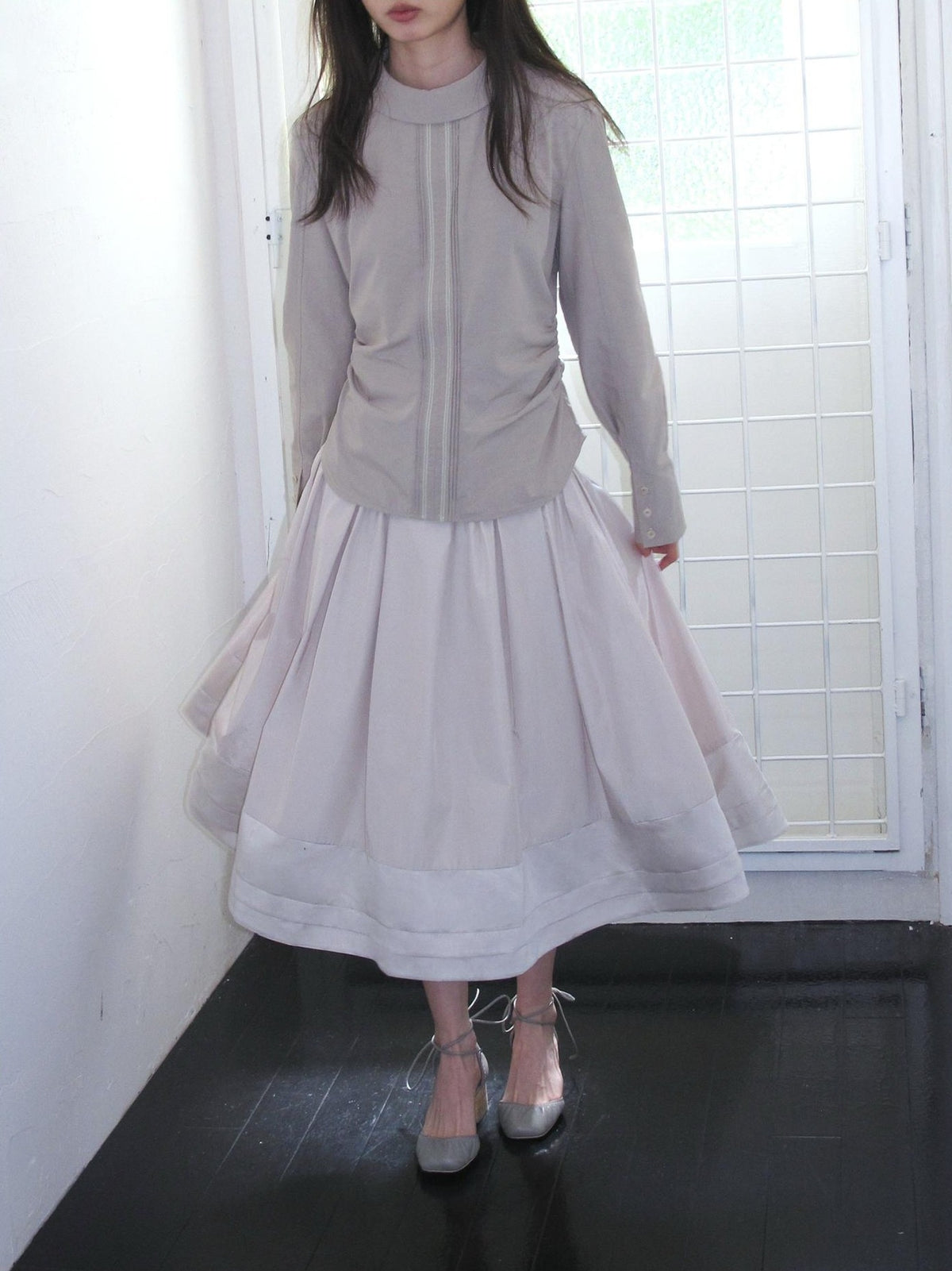 Dorydory Elegant Stand Collar Long Sleeve Lyocell Women&