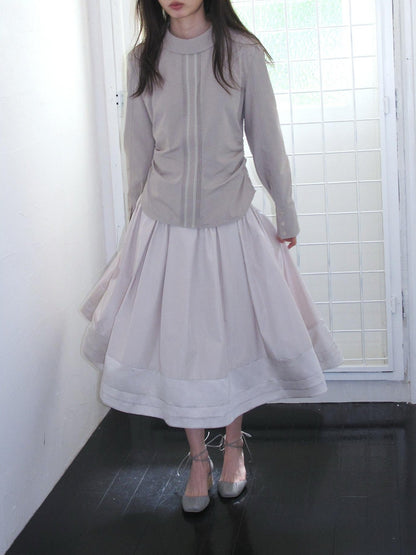 Dorydory Elegant Stand Collar Long Sleeve Lyocell Women&
