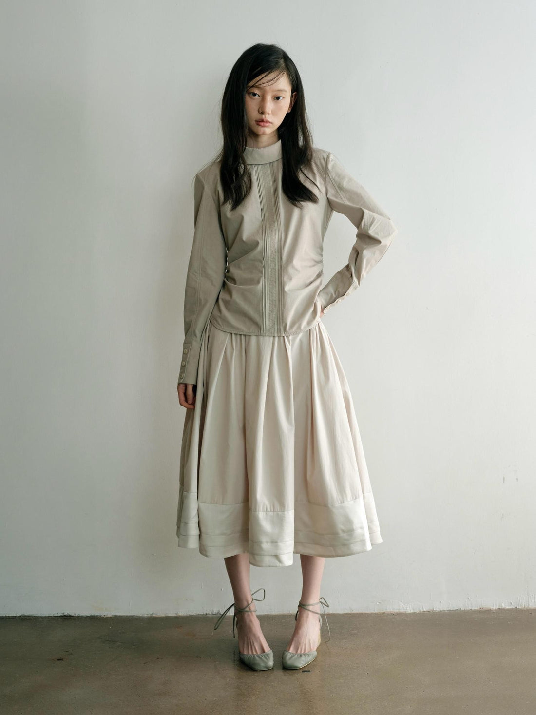 Dorydory Elegant Stand Collar Long Sleeve Lyocell Women&