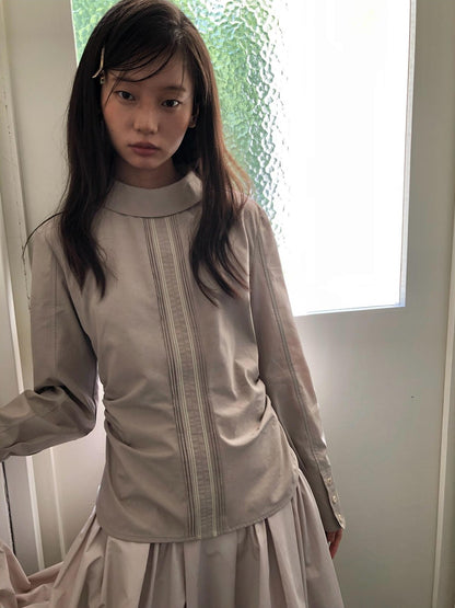 Dorydory Elegant Stand Collar Long Sleeve Lyocell Women&