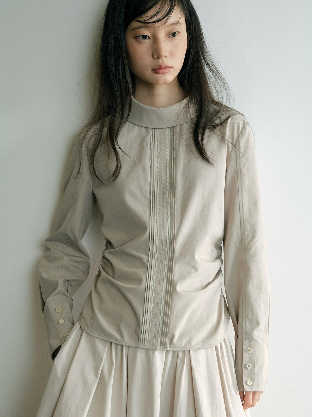 Dorydory Elegant Stand Collar Long Sleeve Lyocell Women&