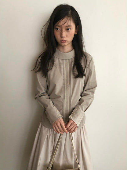 Dorydory Elegant Stand Collar Long Sleeve Lyocell Women&
