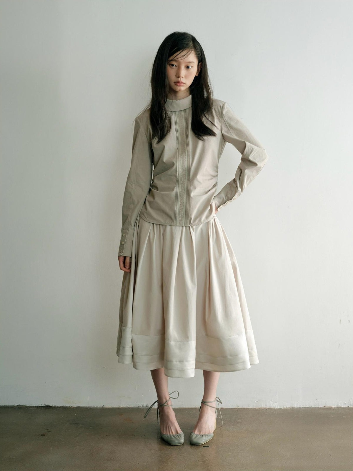 Dorydory Elegant Stand Collar Long Sleeve Lyocell Women&