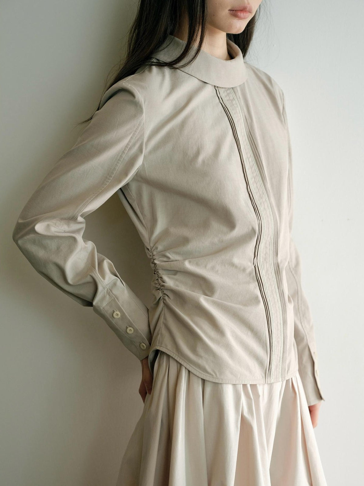 Dorydory Elegant Stand Collar Long Sleeve Lyocell Women&