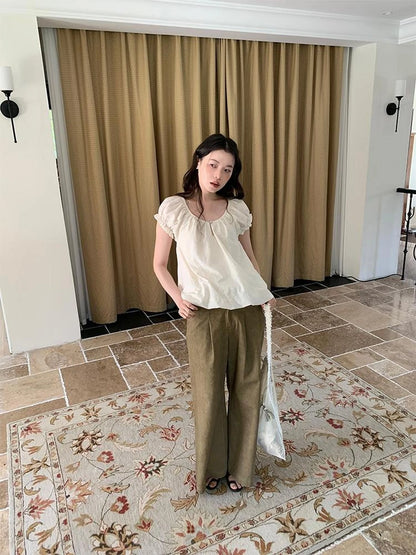 Embroidered Berry Floral Blouse With Puffed Sleeves