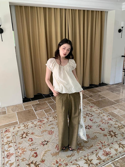 Embroidered Berry Floral Blouse With Puffed Sleeves