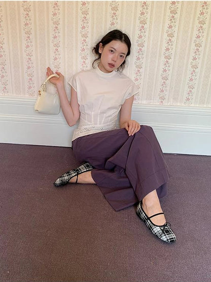 Embroidered Mandarin Collar White Shirt With Floral Lace Hem