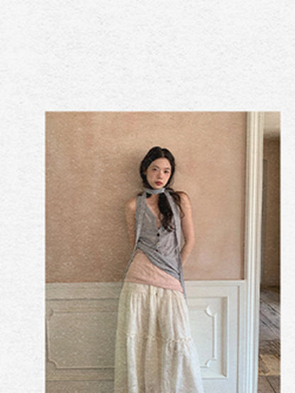 Embroidered Wave Hem White Skirt Elegant Floral Lace A Line Midi