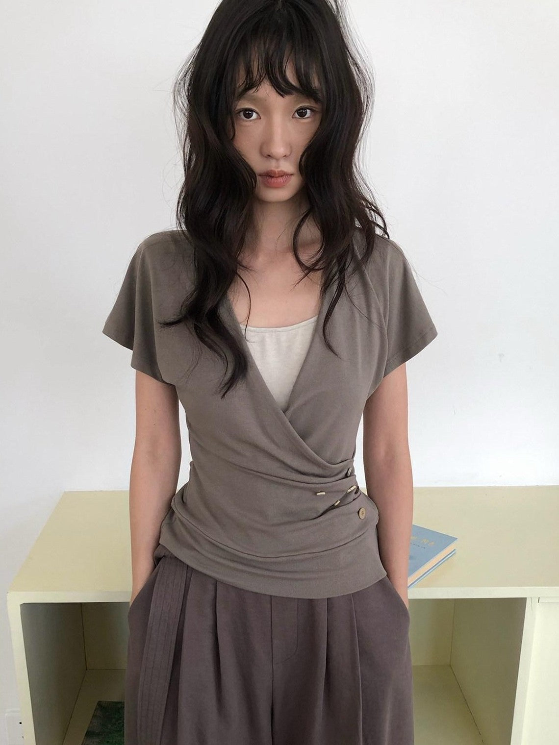 Dorydory Faux Layered Raw Edge Flutter Sleeve Women&
