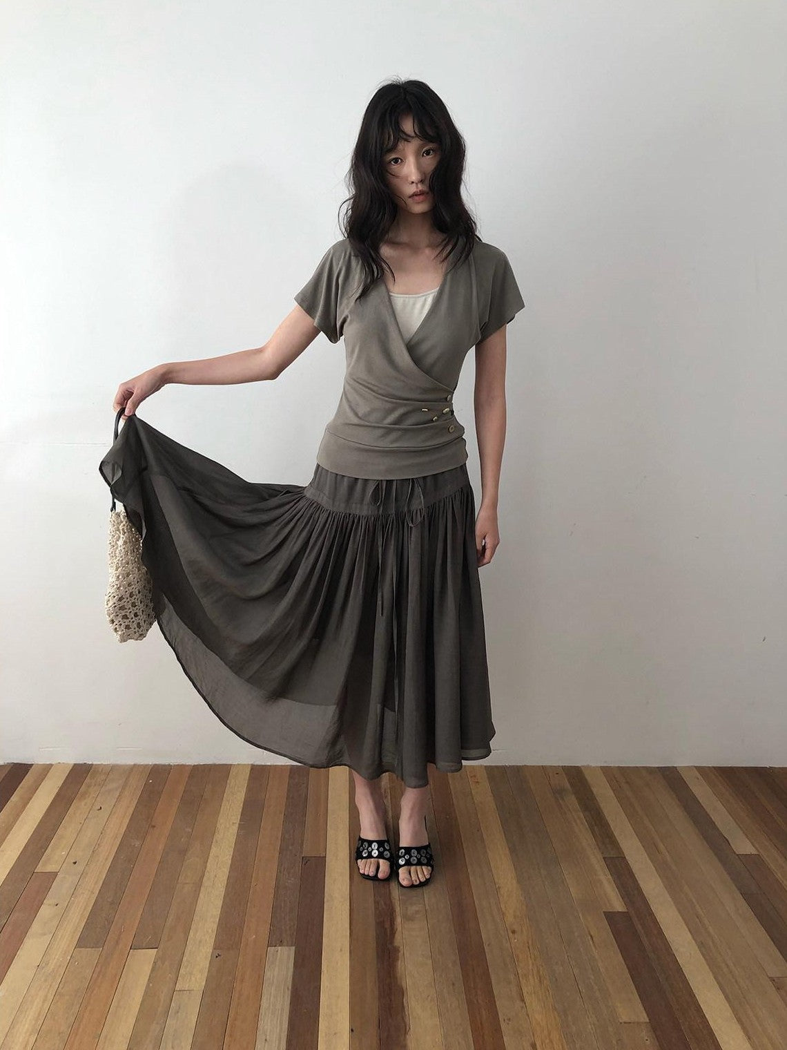 Dorydory Faux Layered Raw Edge Flutter Sleeve Women&