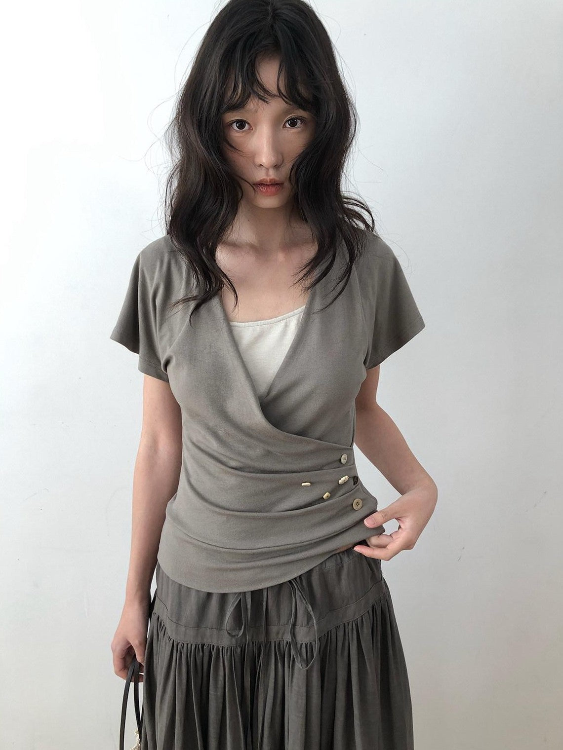 Dorydory Faux Layered Raw Edge Flutter Sleeve Women&