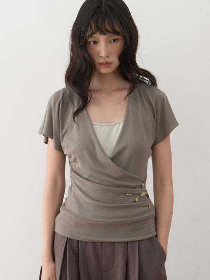 Dorydory Faux Layered Raw Edge Flutter Sleeve Women&