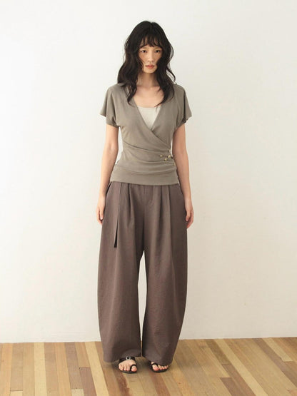 Dorydory Faux Layered Raw Edge Flutter Sleeve Women&