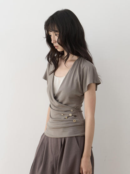 Dorydory Faux Layered Raw Edge Flutter Sleeve Women&