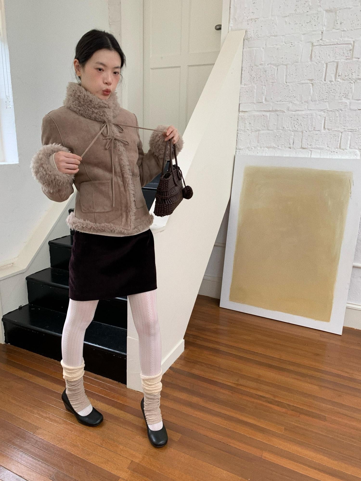 Dorydory Fig Color Ribbed Corduroy Straight Women&