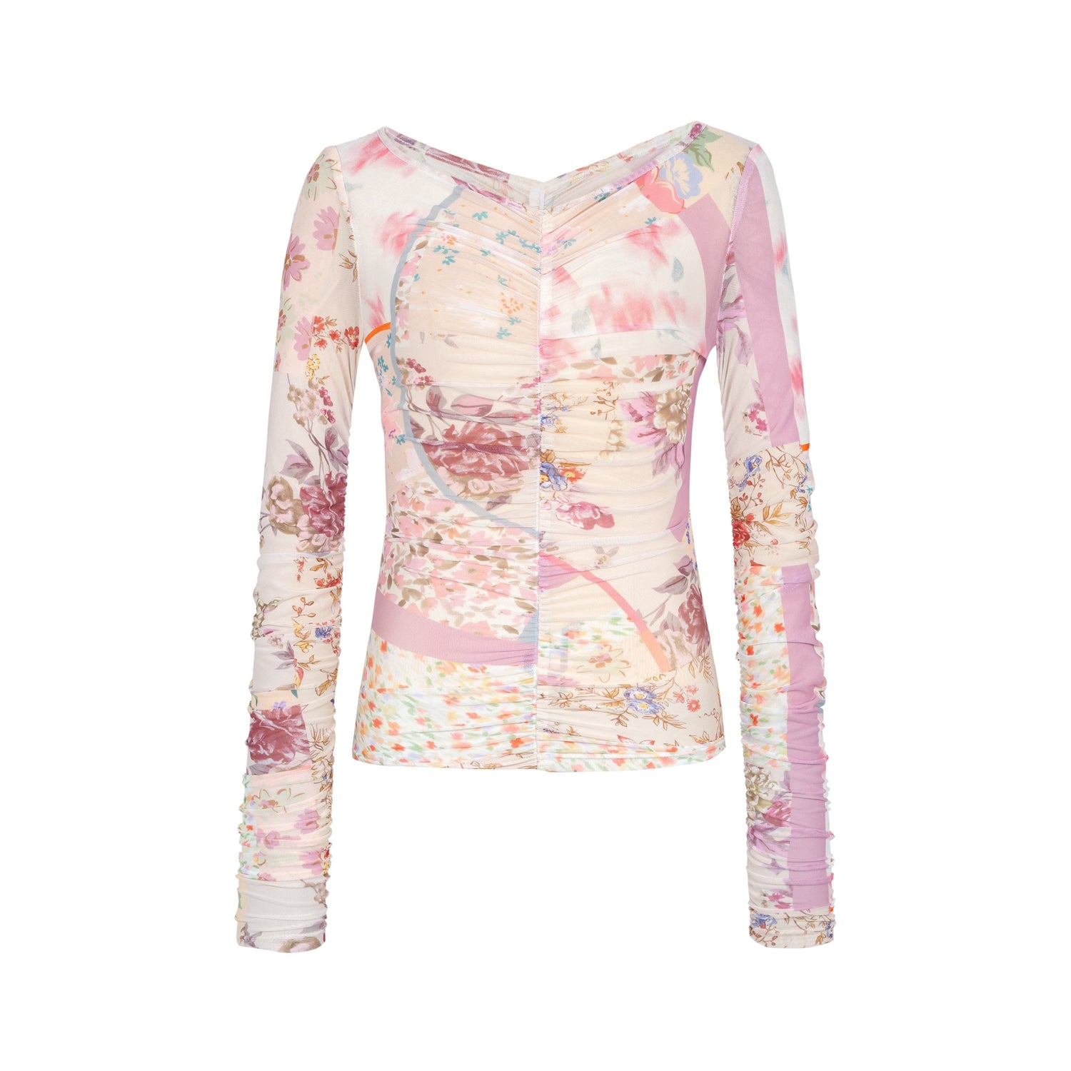 Dorydory_Floral_Bird_Mesh_V-neck_Printed_Women&