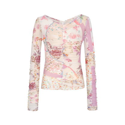 Dorydory_Floral_Bird_Mesh_V-neck_Printed_Women&