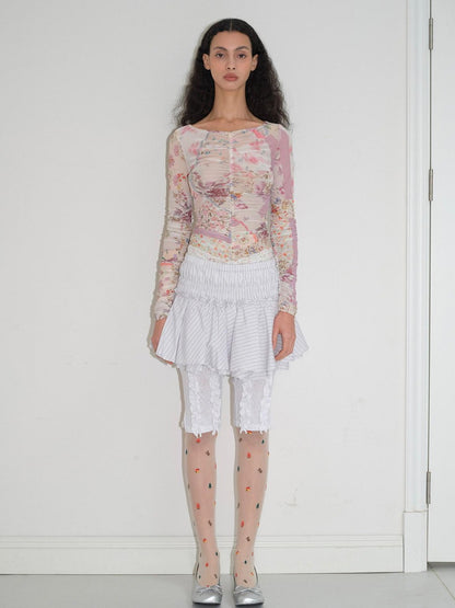 Dorydory Floral Bird Mesh V-neck Printed Women&