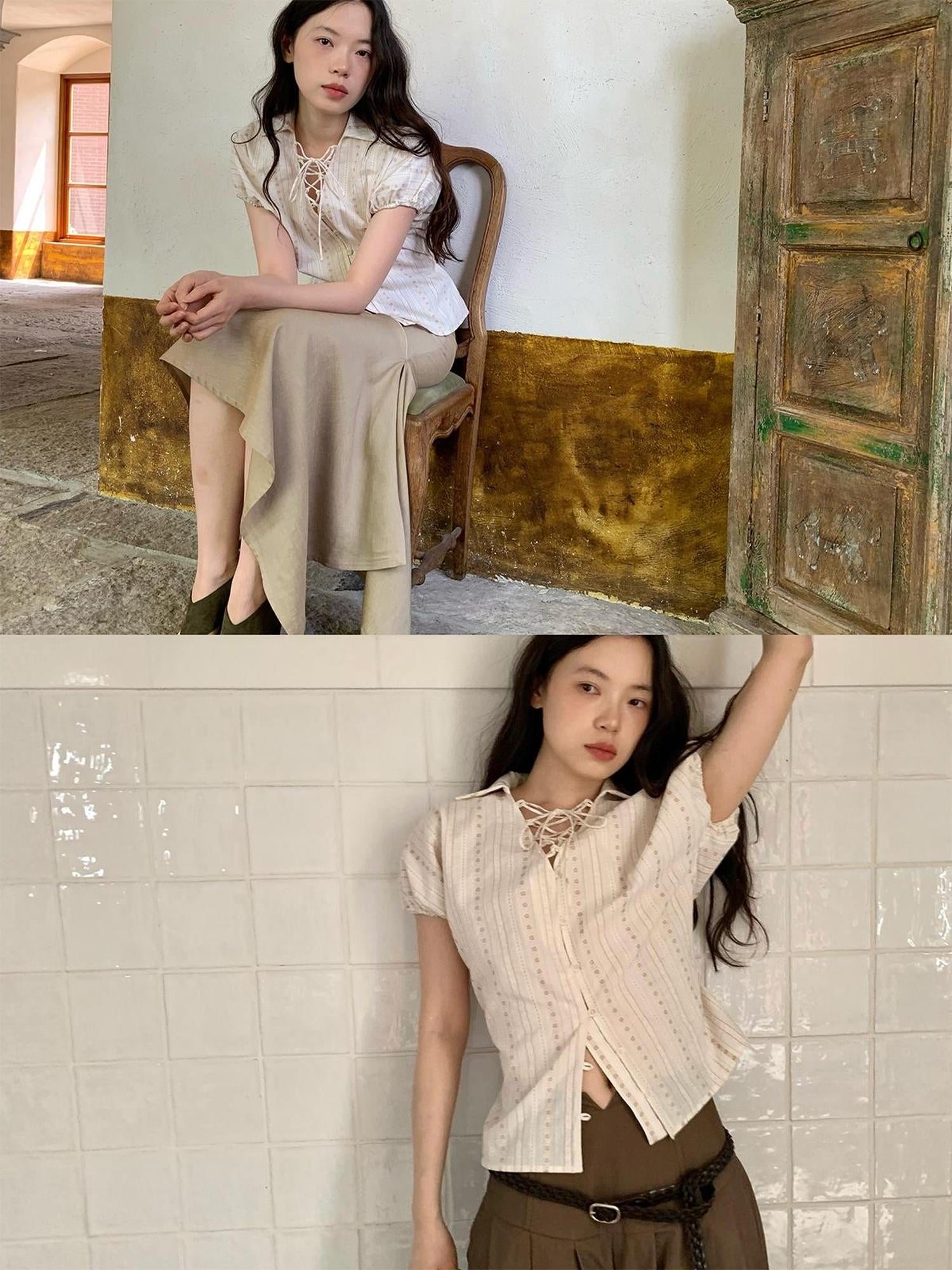 Dorydory Floral Bud Tie Front Jacquard Blouse