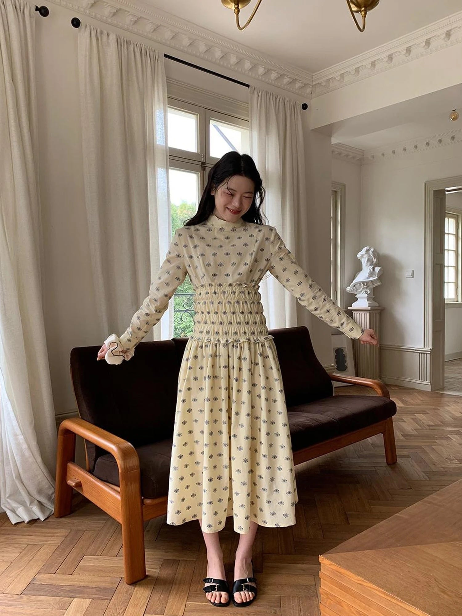 Floral Cotton High Waist A Line Maxi Skirt