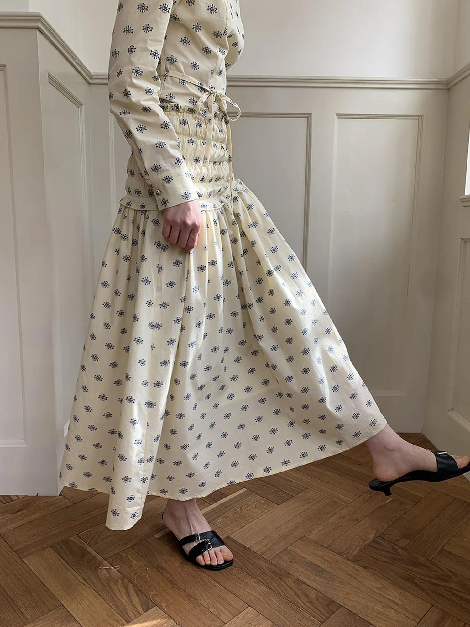 Floral Cotton High Waist A Line Maxi Skirt