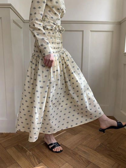 Floral Cotton High Waist A Line Maxi Skirt