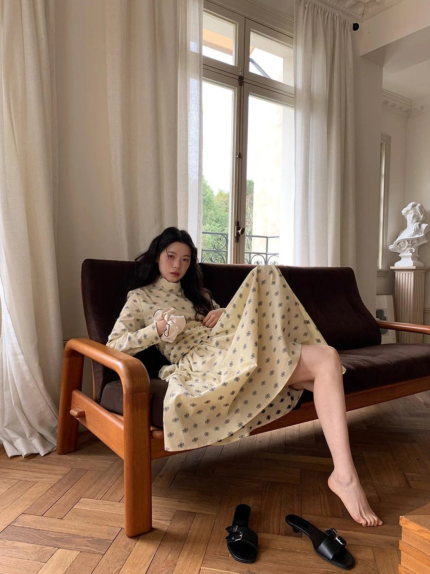 Floral Cotton High Waist A Line Maxi Skirt