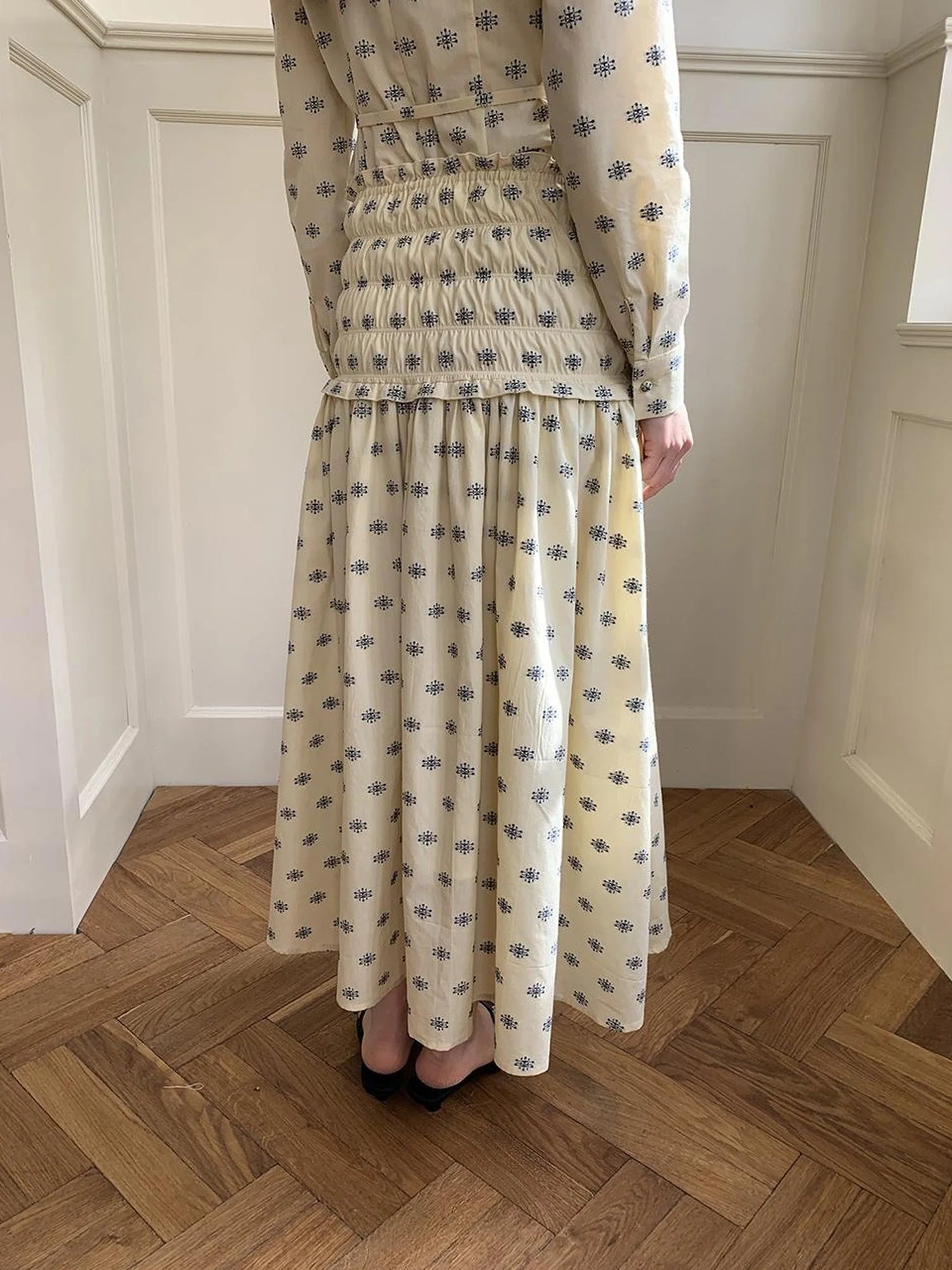 Floral Cotton High Waist A Line Maxi Skirt