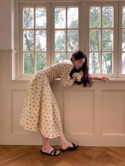 Floral Cotton High Waist A Line Maxi Skirt