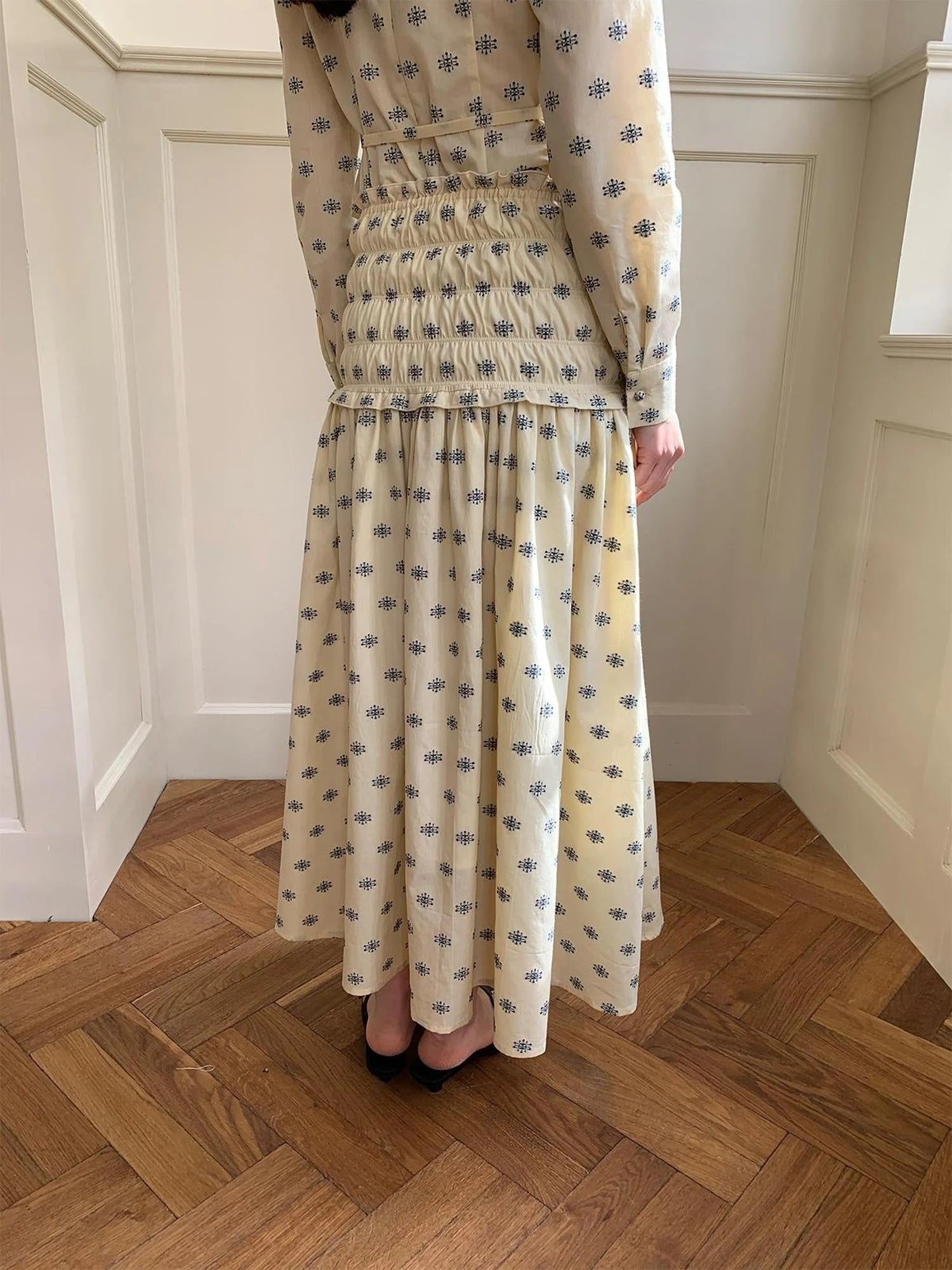 Floral Cotton High Waist A Line Maxi Skirt