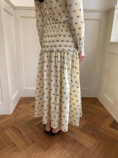 Floral Cotton High Waist A Line Maxi Skirt