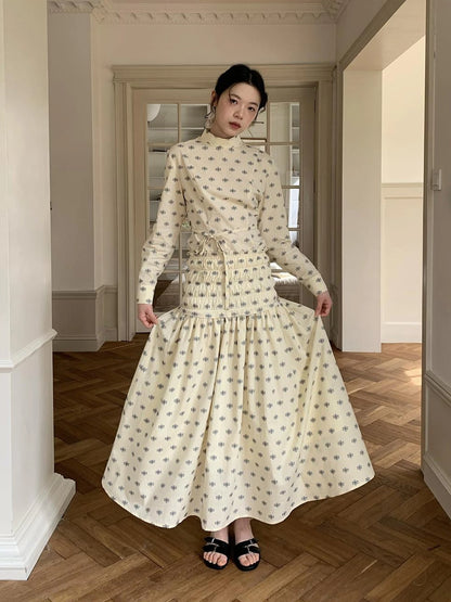 Floral Cotton High Waist A Line Maxi Skirt