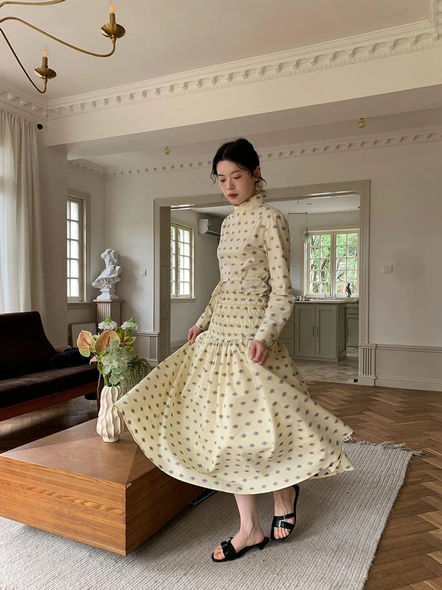 Floral Cotton High Waist A Line Maxi Skirt