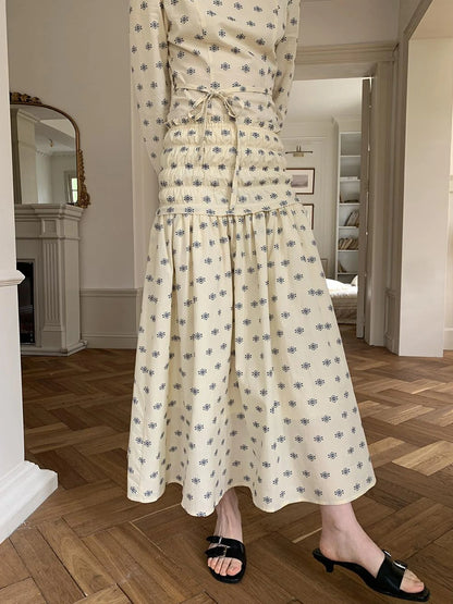 Floral Cotton High Waist A Line Maxi Skirt