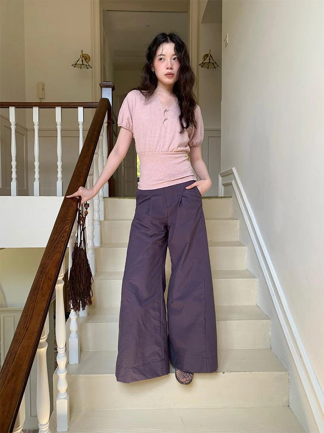 Floral Sleeve Sheer V-Neck Cropped Tee