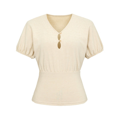 Dorydory_Floral_Sleeve_Sheer_V-Neck_Cropped_Tee_MISSTT