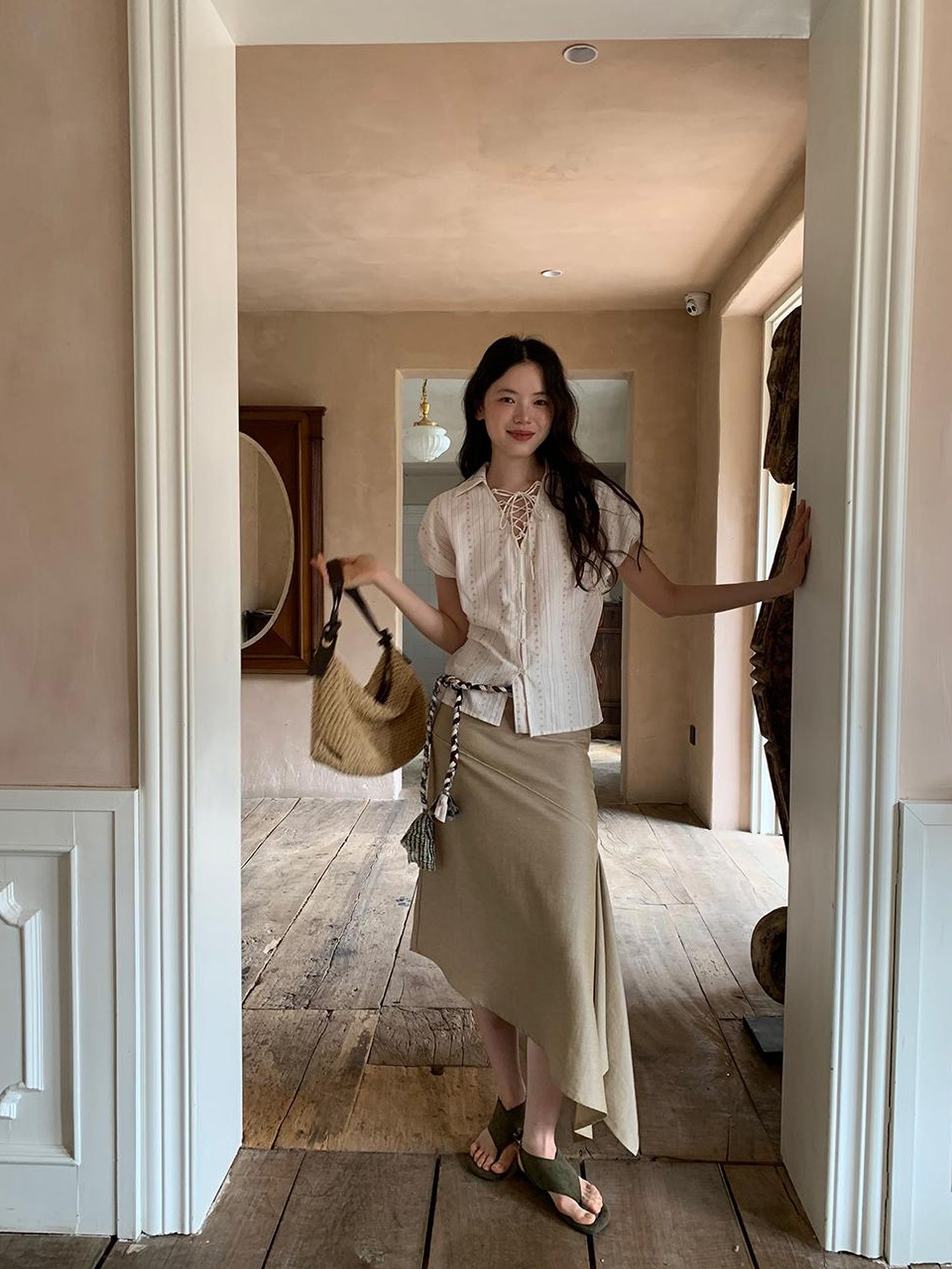 Dorydory Flowy A Line Skirt With Asymmetric Hem And Linen Blend Fabric