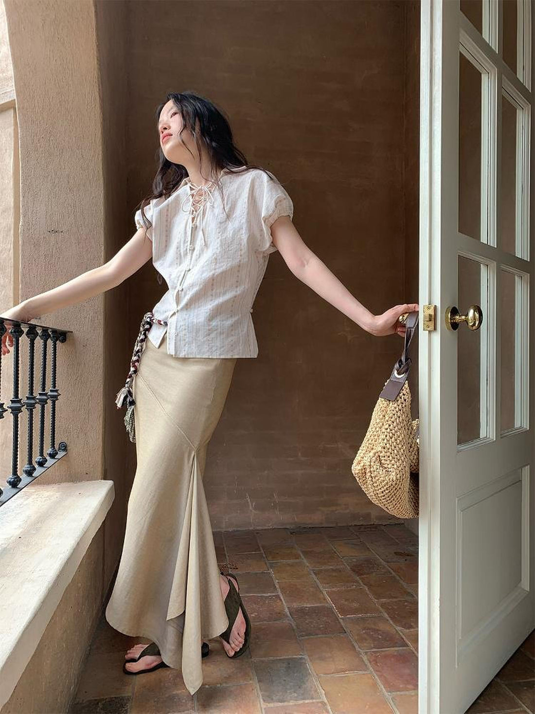 Dorydory Flowy A Line Skirt With Asymmetric Hem And Linen Blend Fabric