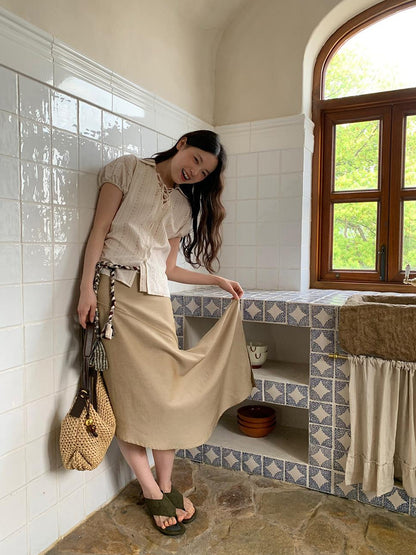 Dorydory Flowy A Line Skirt With Asymmetric Hem And Linen Blend Fabric