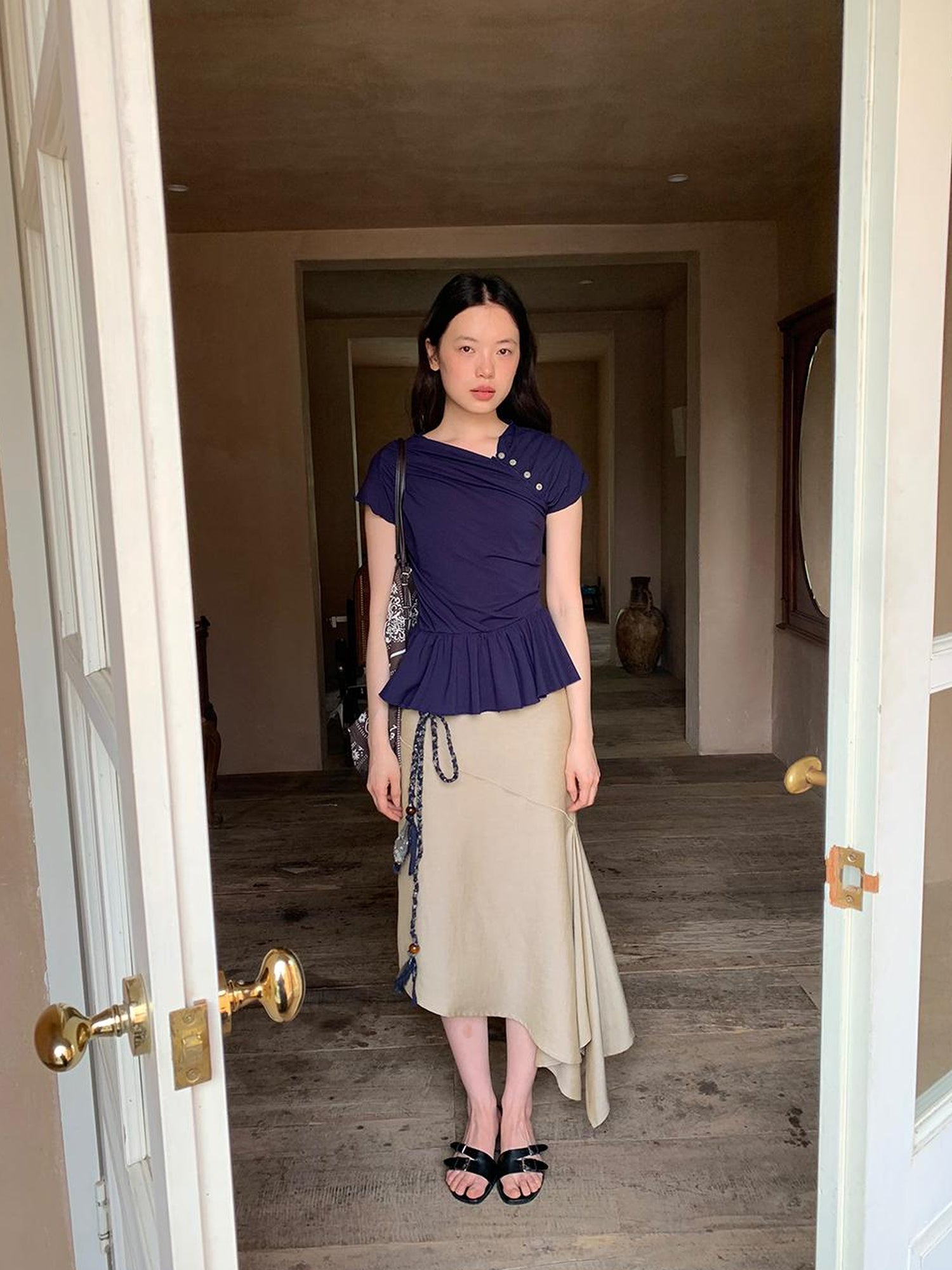 Dorydory Flowy A Line Skirt With Asymmetric Hem And Linen Blend Fabric