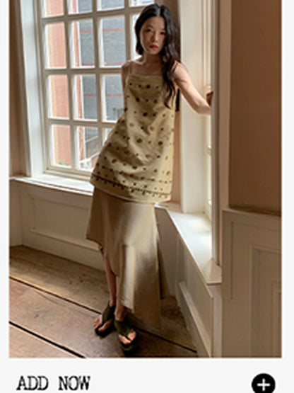 Flowy A Line Skirt With Asymmetric Hem And Linen Blend Fabric