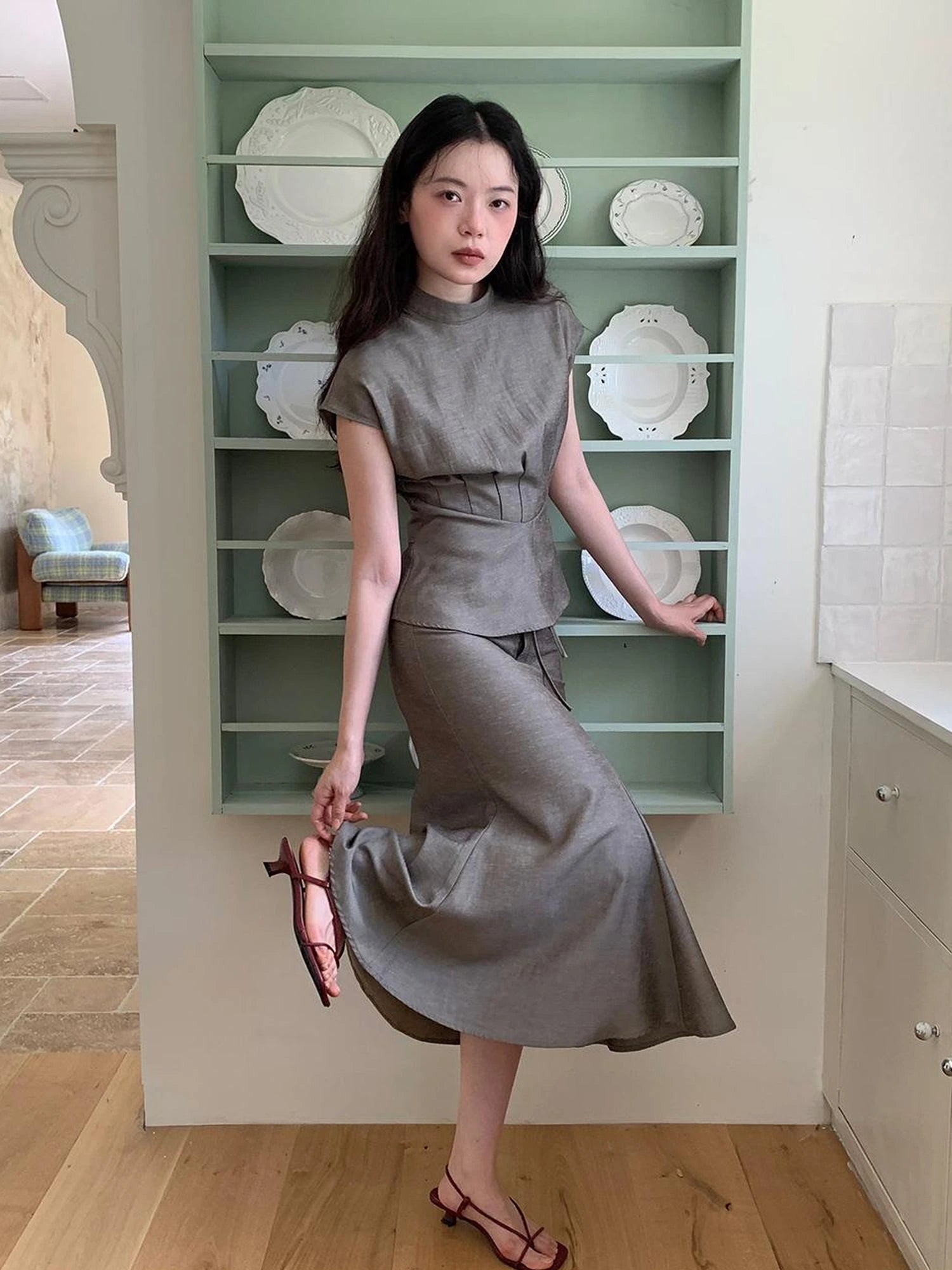 Flowy Midi Wrap Skirt With Asymmetric Hem