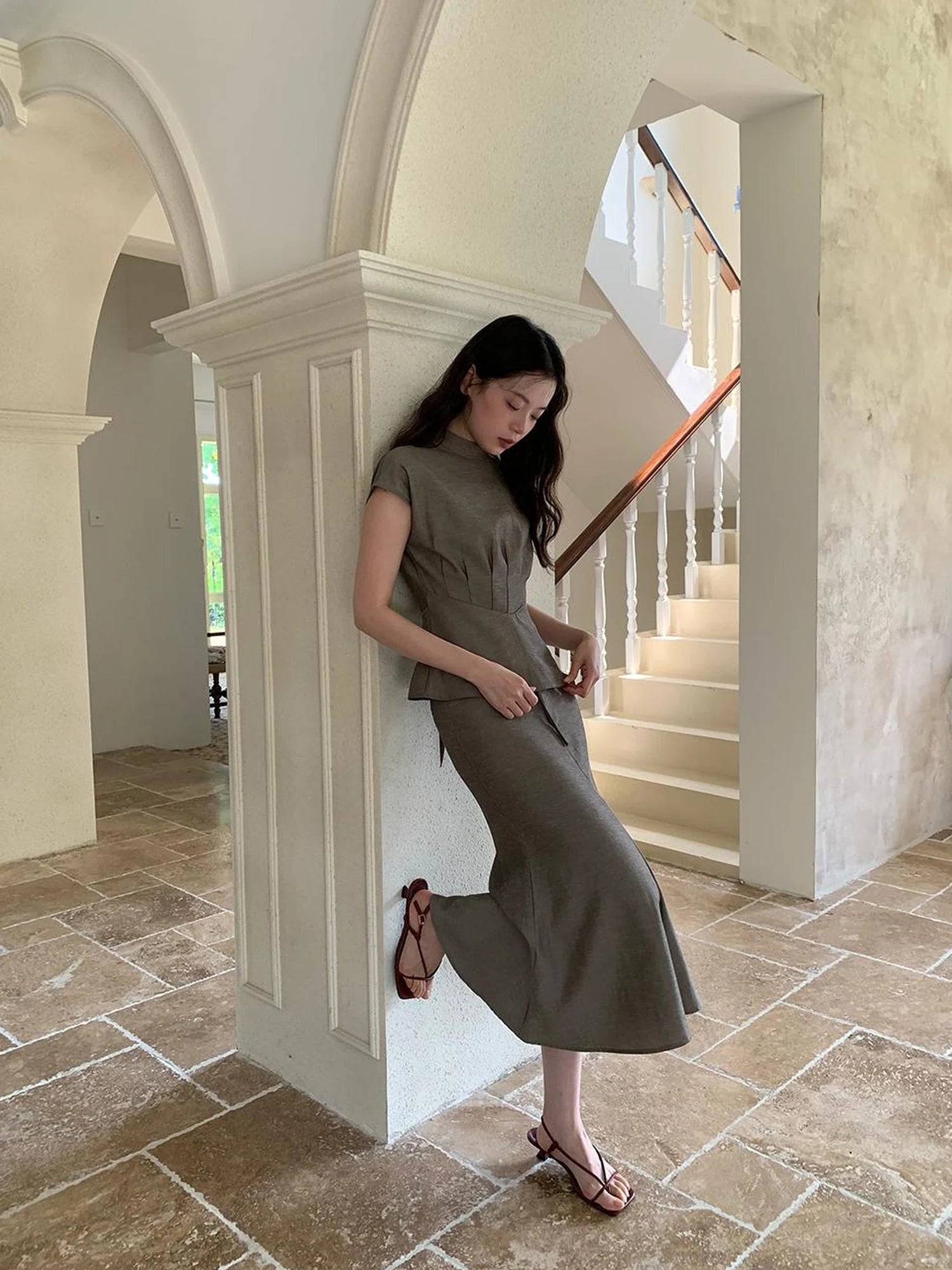 Flowy Midi Wrap Skirt With Asymmetric Hem