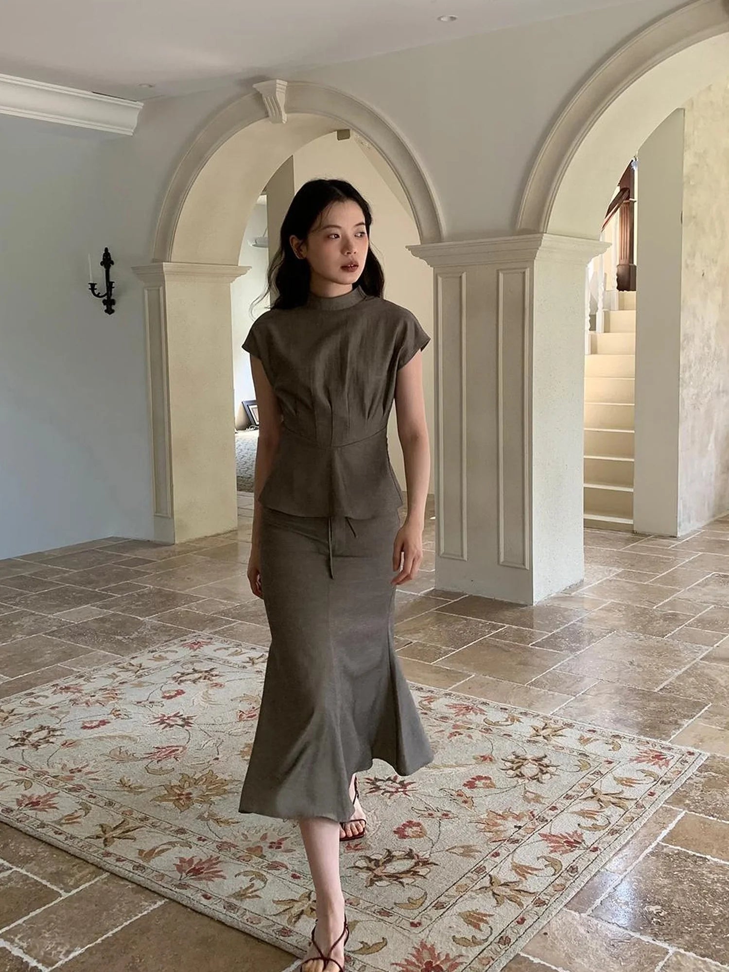 Flowy Midi Wrap Skirt With Asymmetric Hem