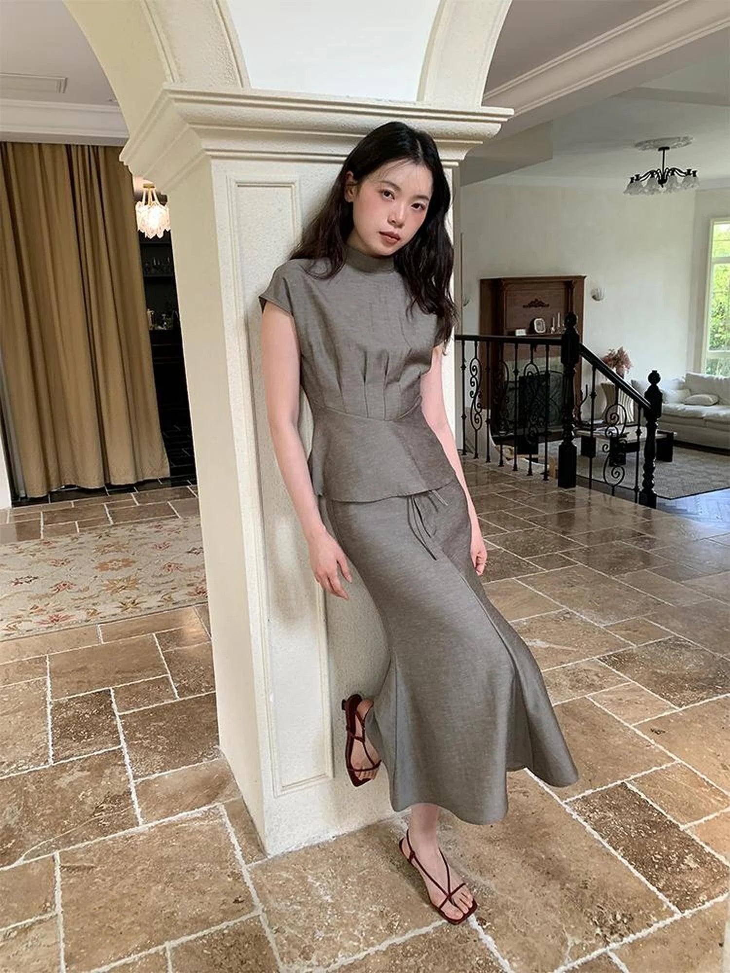 Flowy Midi Wrap Skirt With Asymmetric Hem