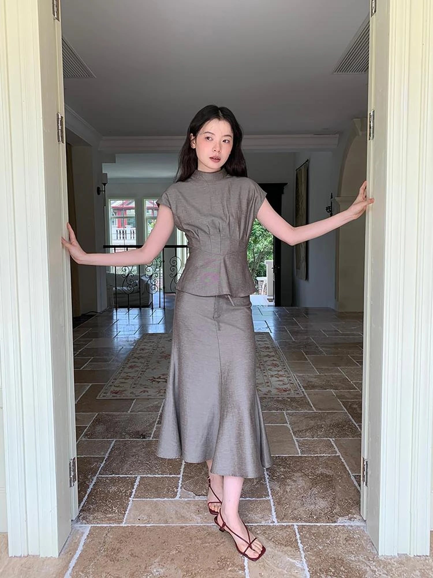 Flowy Midi Wrap Skirt With Asymmetric Hem