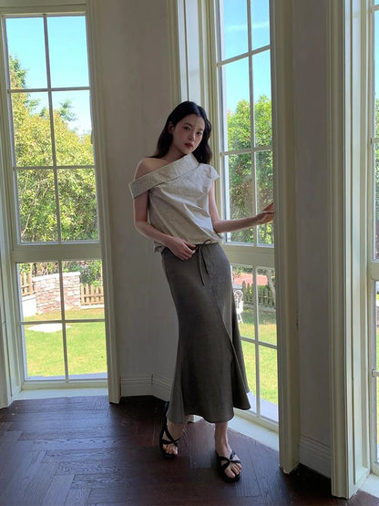 Flowy Midi Wrap Skirt With Asymmetric Hem