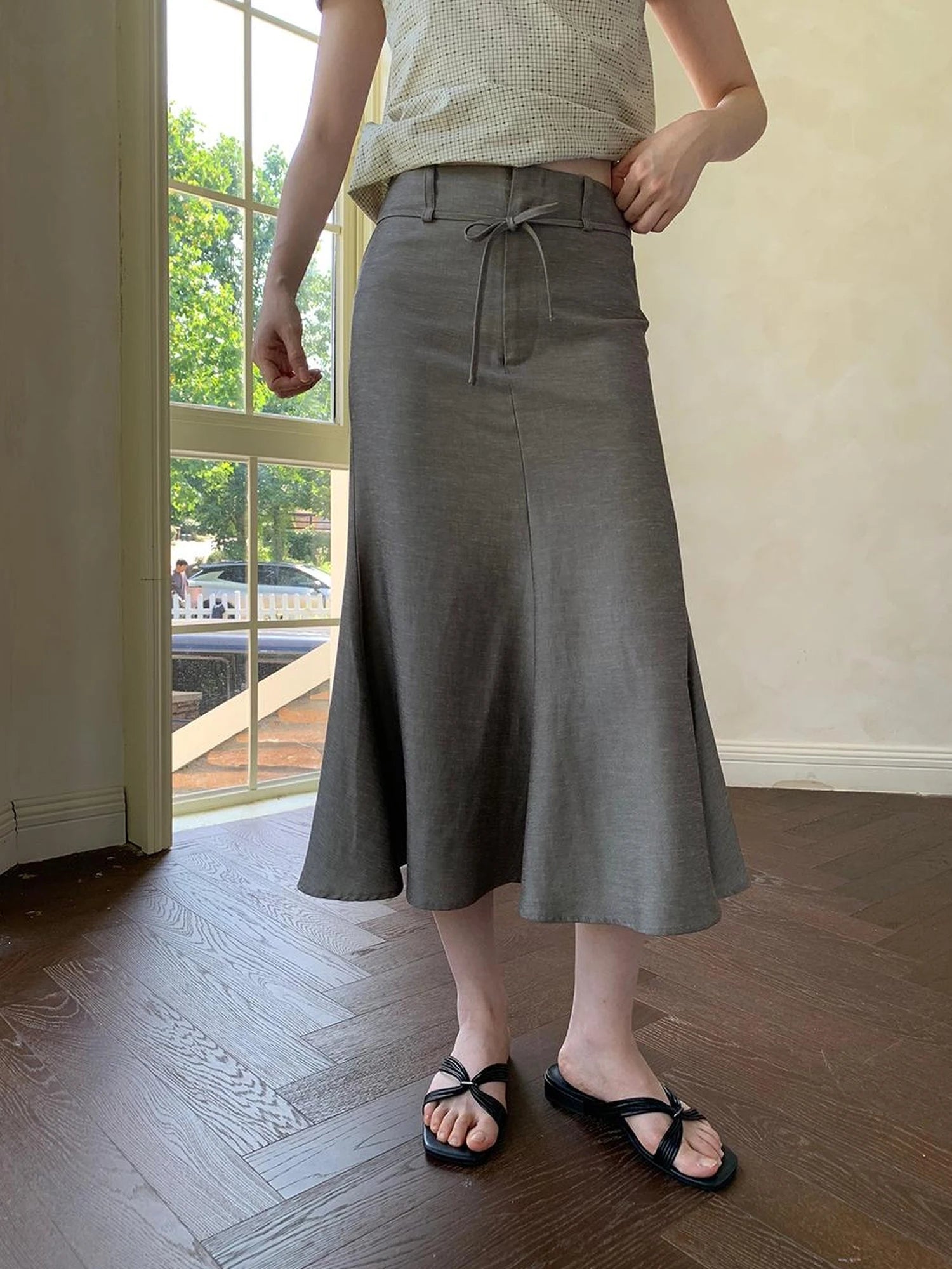 Flowy Midi Wrap Skirt With Asymmetric Hem